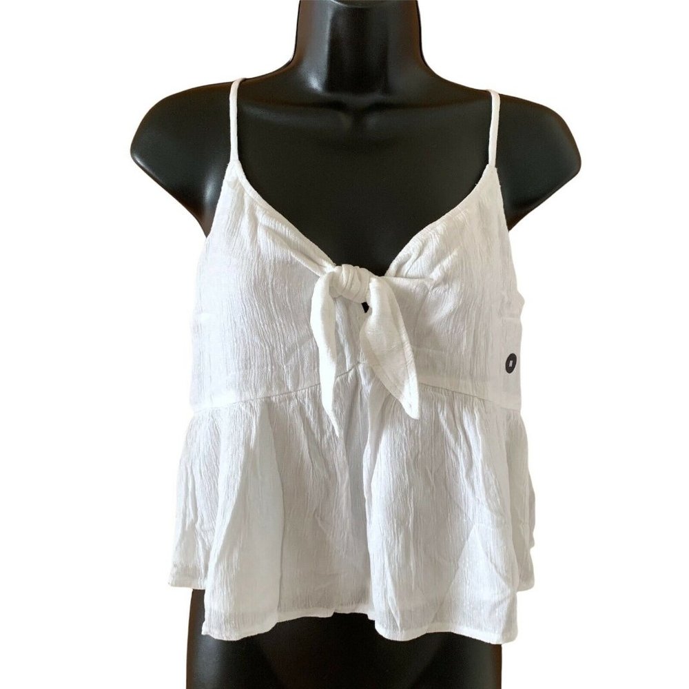 Hollister Spaghetti Strap Cropped Blouse Front Bow White Color Size Medium NWT